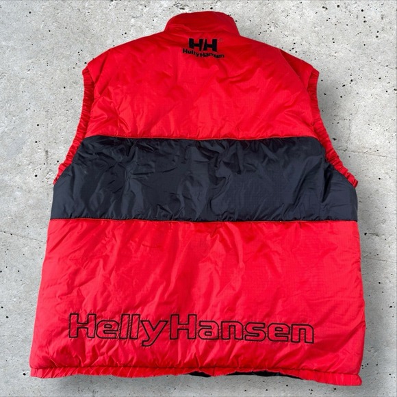 Vintage Helly Hansen Logo Down Puffer Vest Men's Large Red Spellout Ski - Picture 2 of 8